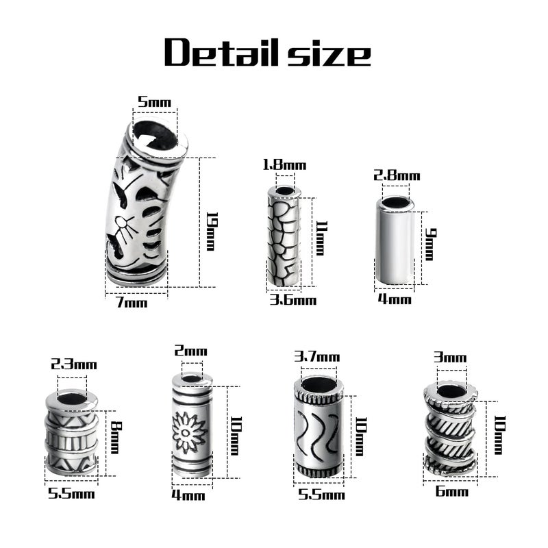 BronaGrand 100g (About 80-150pcs) Assorted Column Spacer Beads Tibetan Silver Tube Beads for Bracelet Necklace Jewelry Making Crafts DIY,7 Styles,4-16mm - Image 2